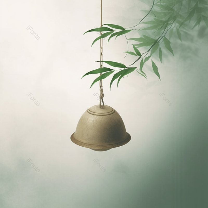 夏季古风绿色竹子铃铛圆形插画中国文化背景,插画/手绘图,插画/手绘图库,插画/手绘图下载,插画/手绘